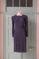 Vintage 1940s Navy floral crepe dress