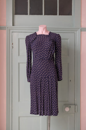 Vintage 1940s Navy floral crepe dress