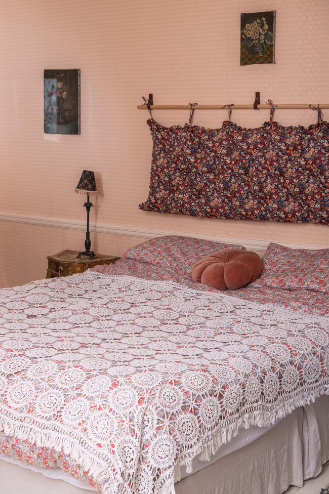 Antique French crochet white bedspread