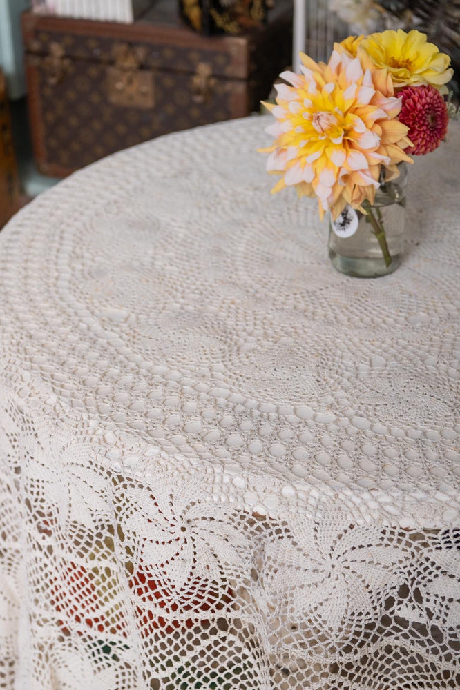 Vintage crochet round tablecloth