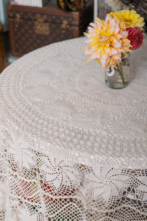 Vintage crochet round tablecloth