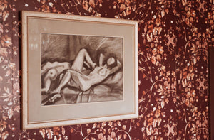 Antique mid century black and white framed print