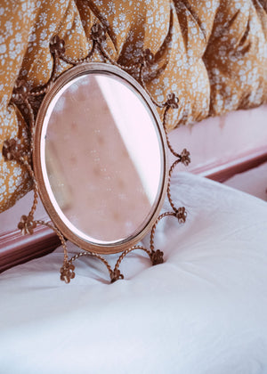 Antique Florentine round Mirror with flowers