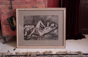 Antique mid century black and white framed print