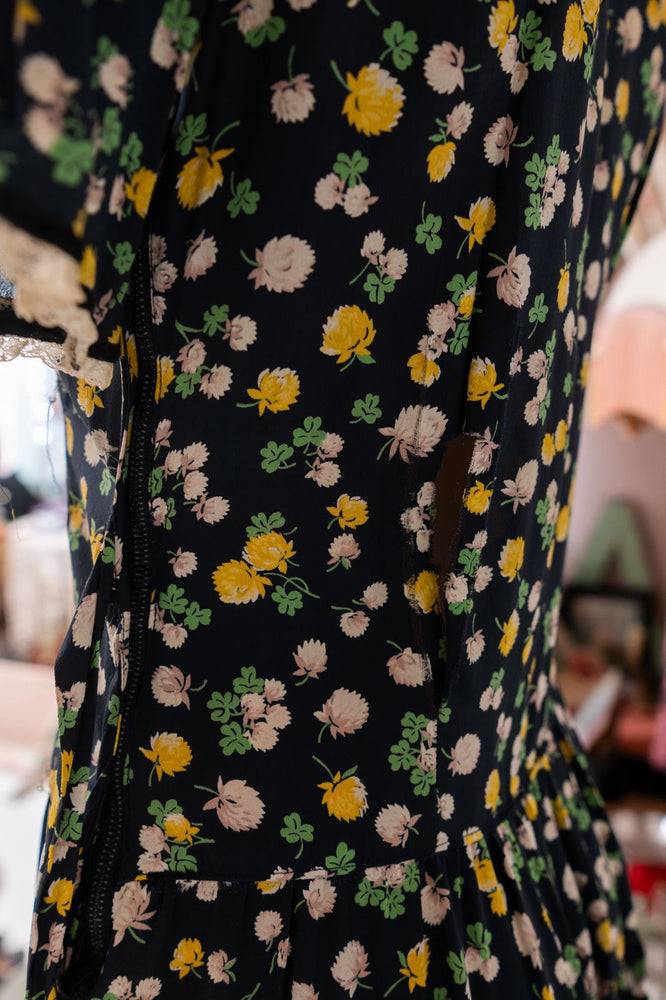 Vintage 1940s black floral dress