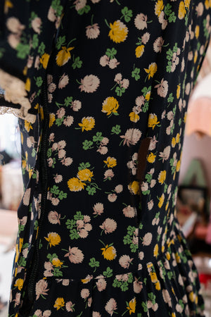 Vintage 1940s black floral dress