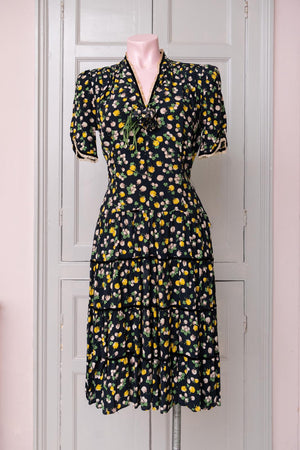 Vintage 1940s black floral dress