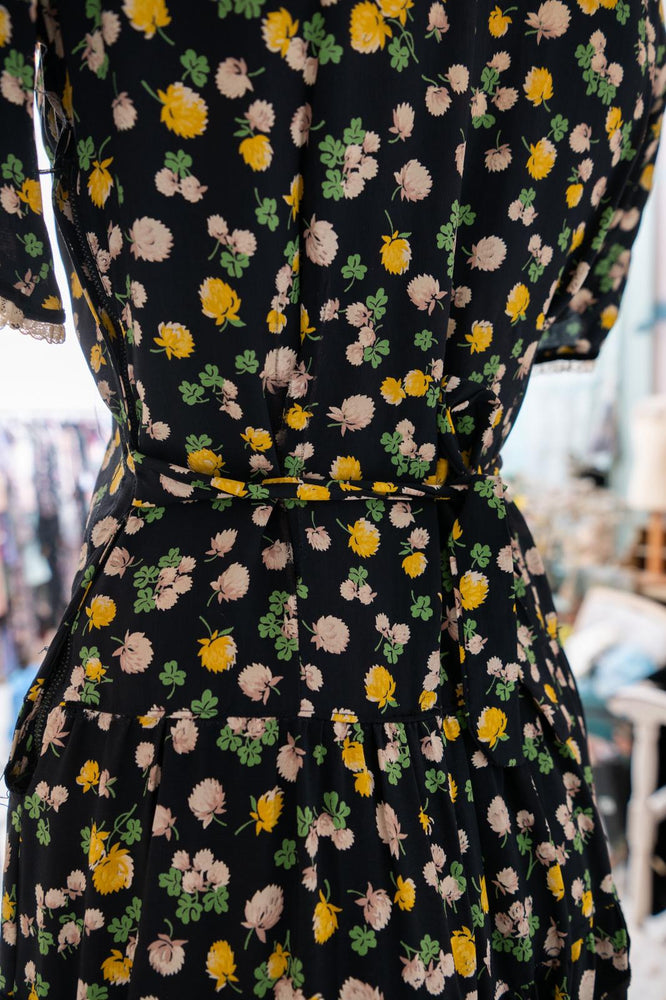 Vintage 1940s black floral dress