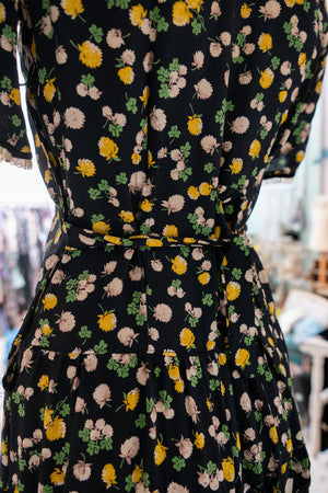 Vintage 1940s black floral dress