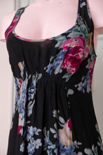 Vintage black floral chiffon maxi dress