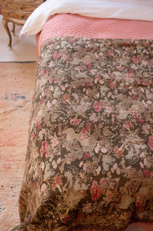 Antique Brown floral Bedspread/curtain