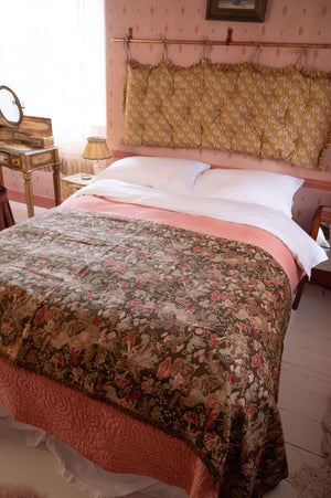 Antique Brown floral Bedspread/curtain