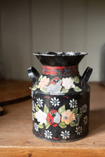 Vintage barge ware black floral metal Vase