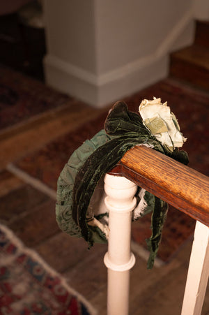 Antique green Beret with faux flowers