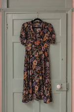Black floral liberty silk Marilyn midi