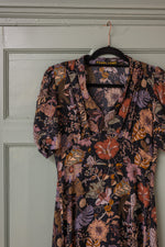 Black floral liberty silk Marilyn midi