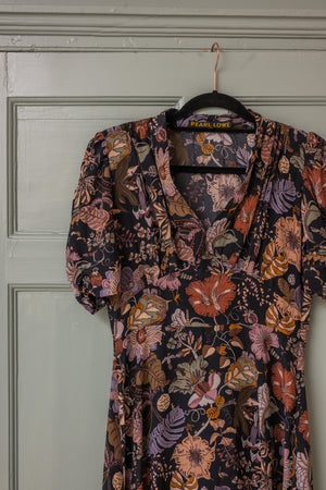 Black floral liberty silk Marilyn midi