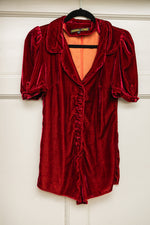Red silk velvet playsuit sample