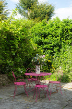 Antique French pink metal garden Table & 4 chairs