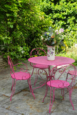 Antique French pink metal garden Table & 4 chairs