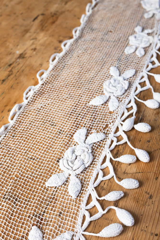 Antique French crochet table runner