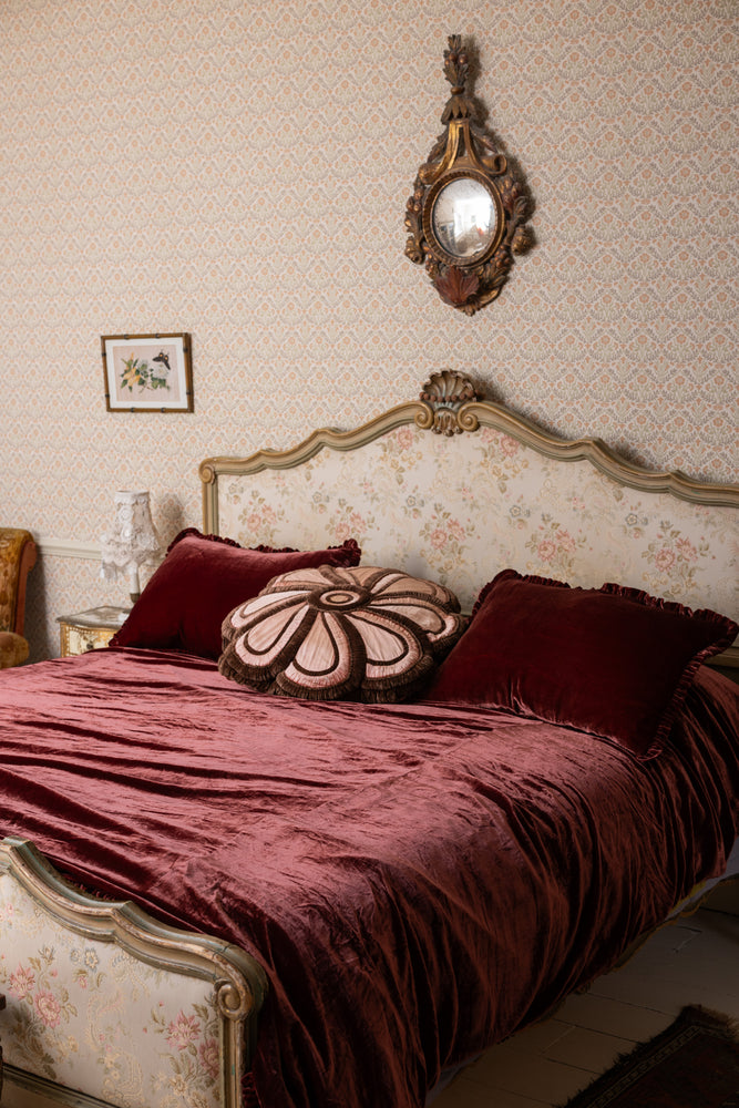 Handmade silk velvet bedspread with matching cushions