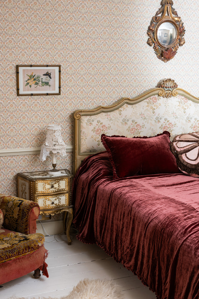 Handmade silk velvet bedspread with matching cushions