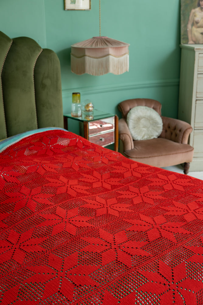 Vintage red crochet bedspread