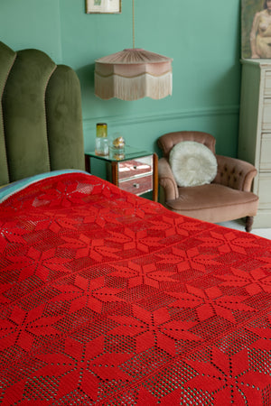Vintage red crochet bedspread
