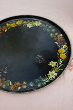 Antique black floral round tray