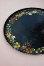 Antique black floral round tray