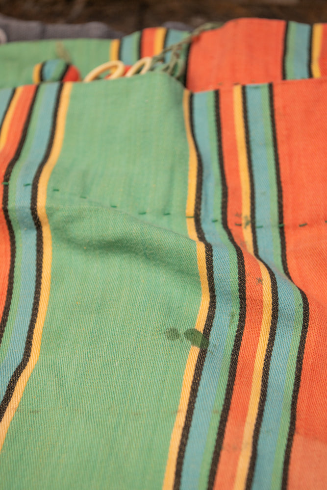 Vintage green and peach stripe curtain