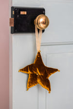 Handmade Gold velvet hanging star with gold bells