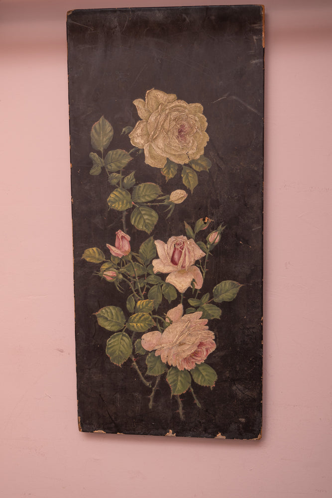 Antique painted black floral board