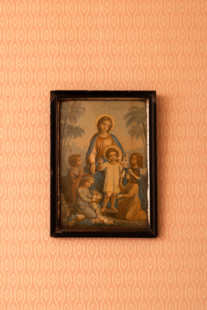 Antique religious picture in a black frame
