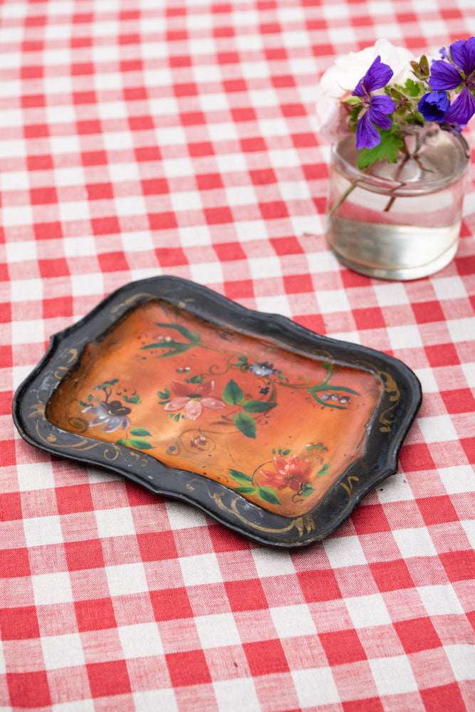 Vintage floral painted metal tray