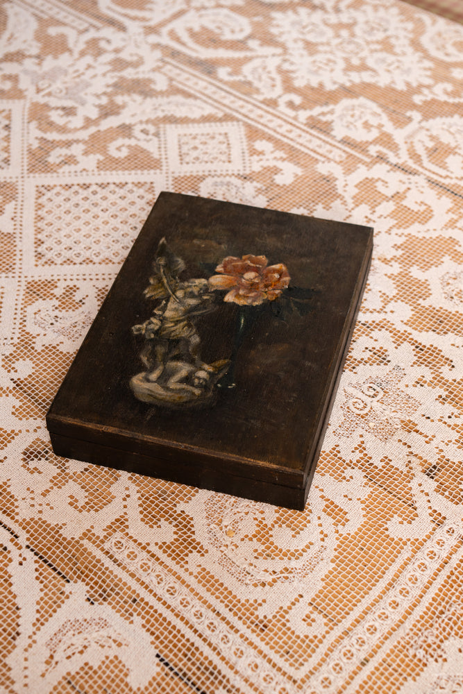 Antique floral wooden box