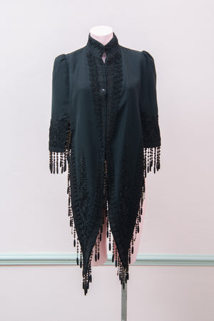 Antique crepe coat with fringe