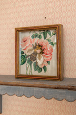 Vintage floral picture & handmade bee in wooden frame