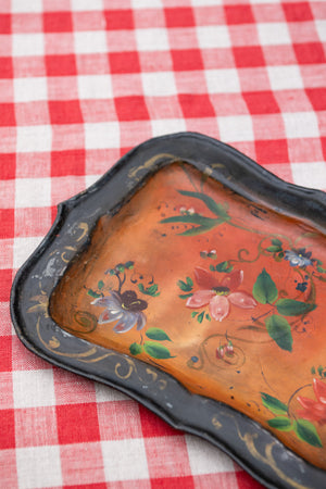 Vintage floral painted metal tray
