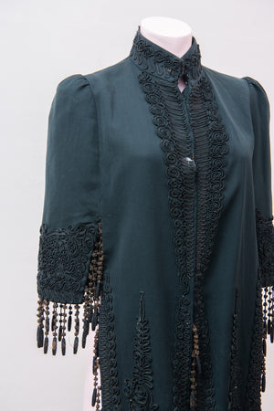 Antique crepe coat with fringe