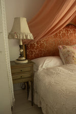 Antique Marble lamp with floral linen lampshade
