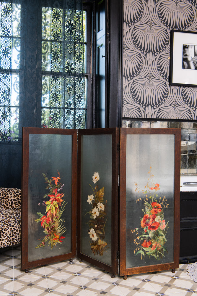 Antique glass floral screen