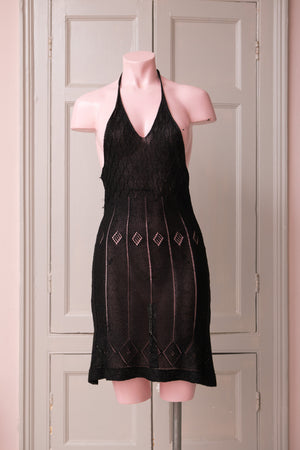 Martine Sitbone black crochet sparkly halterneck dress