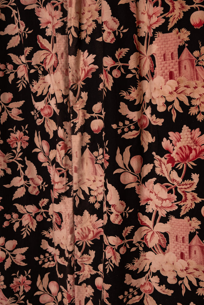 Antique lined black floral curtain