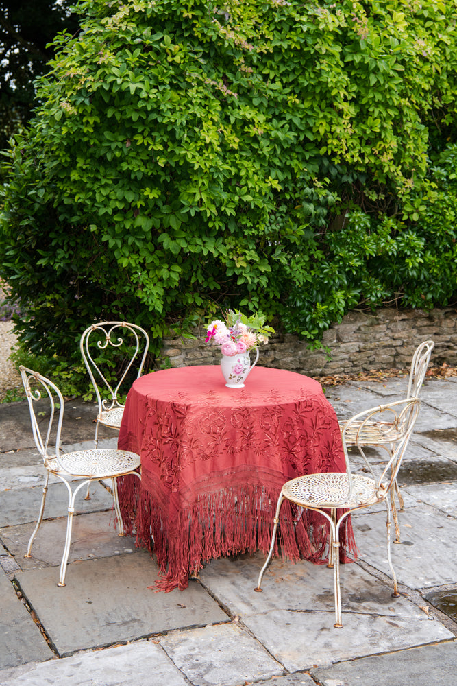 Large Antique red piano shawl