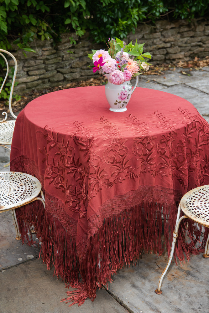 Large Antique red piano shawl