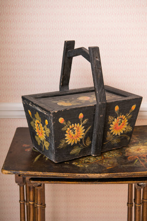 Antique 1800 hand painted folk art wooden basket