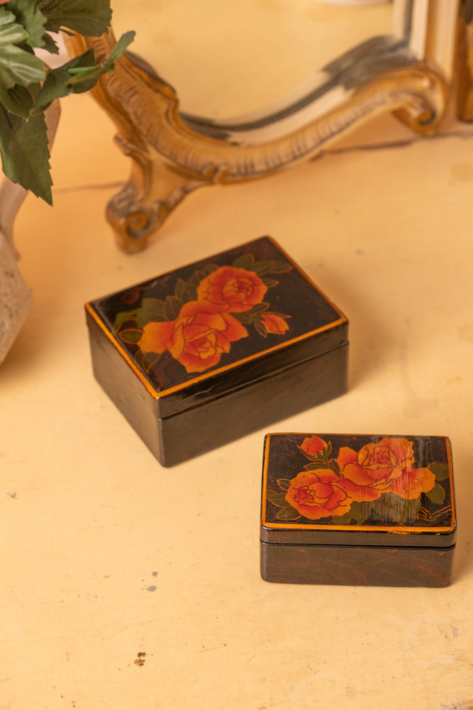 Antique glazed floral boxes
