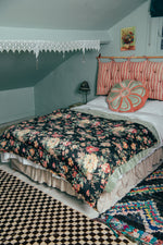 Large Antique 40s black floral quilt